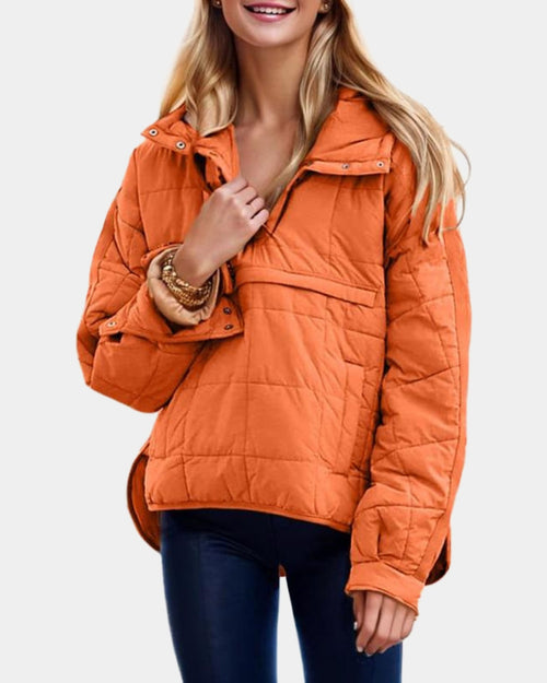 Elodie oversized quilted hooded pullover in orange, studio