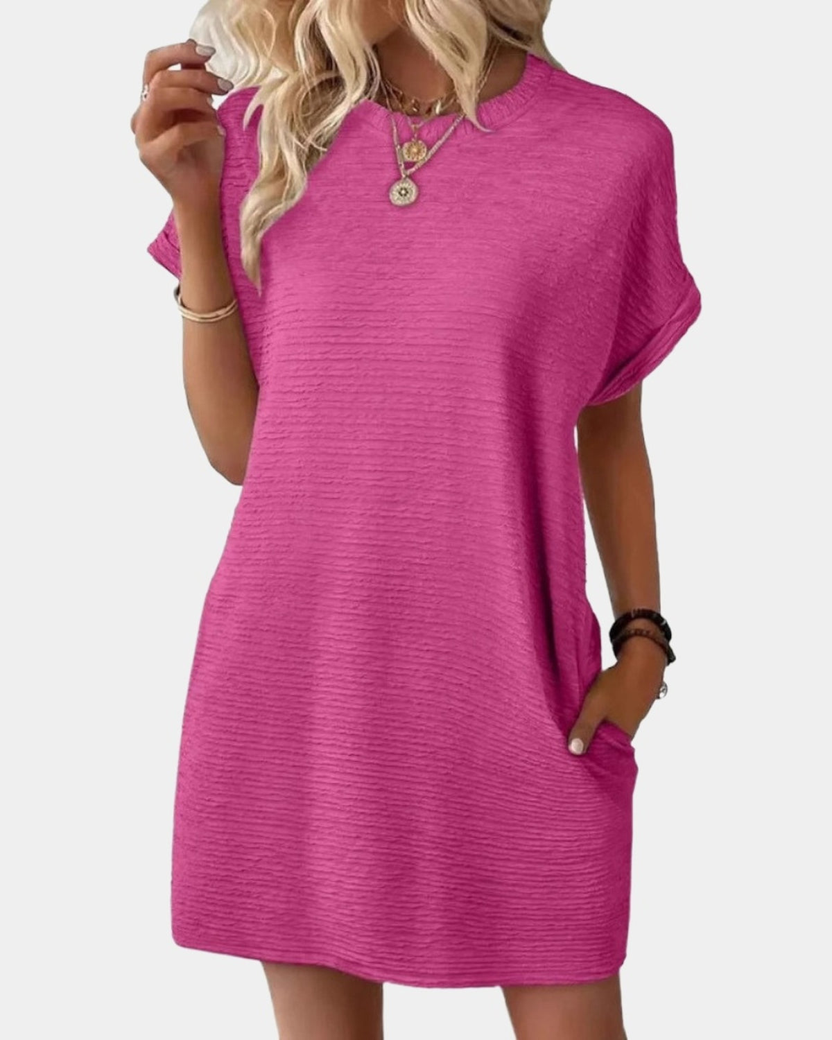 Eva textured knit mini dress in rose red, studio