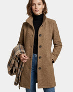 Isabella mid-length notch collar coat in camel, studio