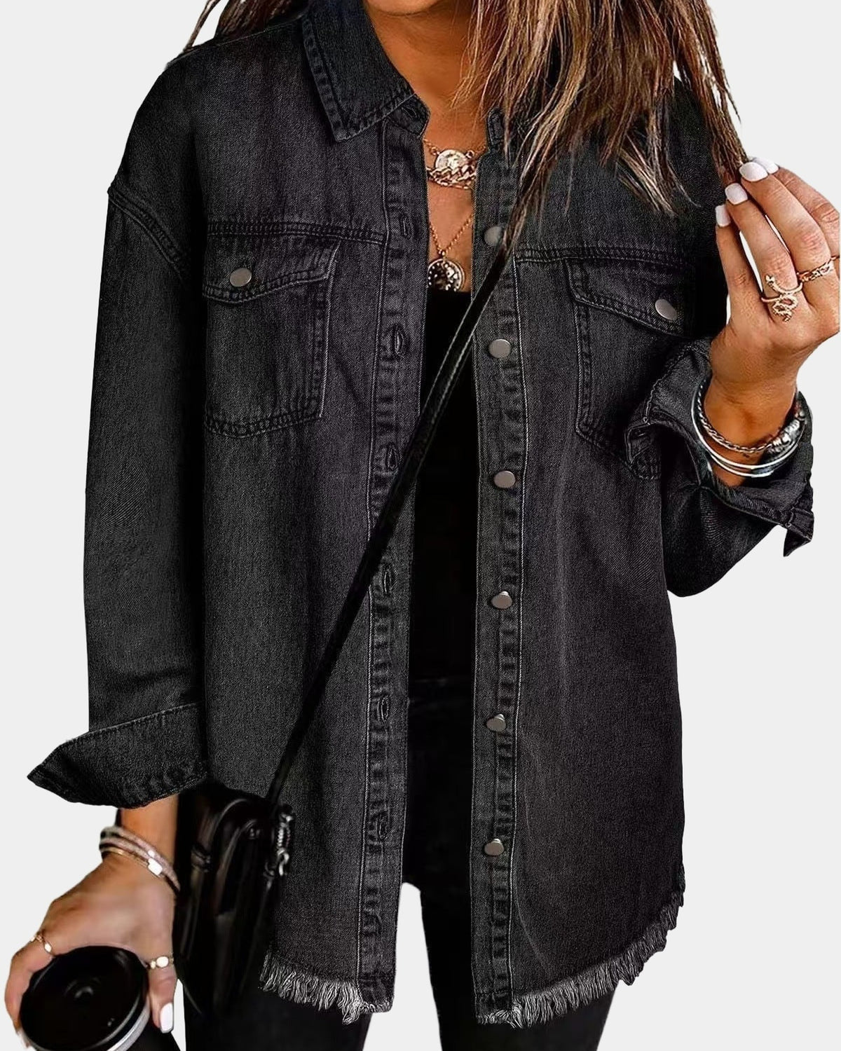 Roxane oversized denim jacket in black, studio
