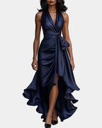 Vivienne plunging halter satin gown, studio