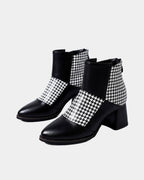 Delphine two-tone ankle boots in black with houndstooth