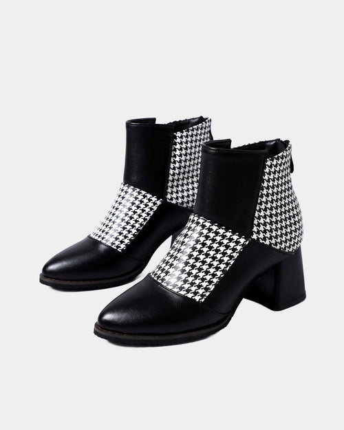 Delphine two-tone ankle boots in black with houndstooth